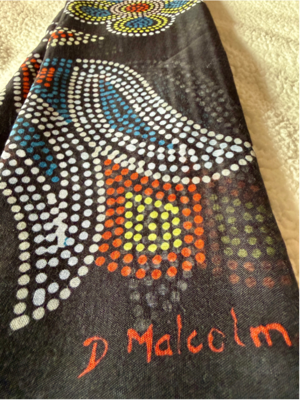 Indigenous Owned Oscardo Scarf One Size Black Multi-color Dot Pattern NWT - Picture 5 of 5